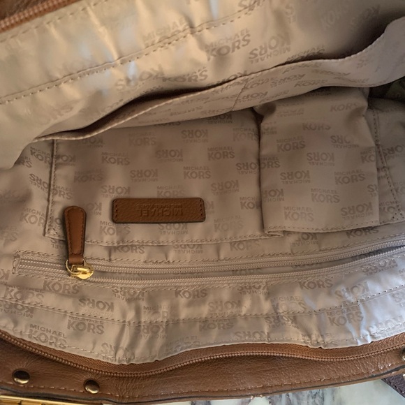 Michael Kors Brown Leather Tote Bag with Gold Accents - Picture 3 of 4